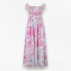 Pink White Tie Dye Smocked Off the Shoulder Area Stars Kaia Dress Size Small